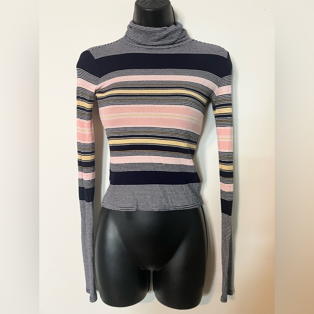 Prince & Fox Jrs Striped Turtleneck Sweater - Pink, Navy, Cream Sz XS